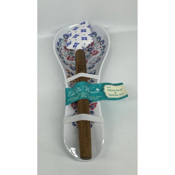 The Pioneer Woman Melamine Spoon Rest and Silicone Spatula Set Mazie Pattern NEW - Picture 1 of 6